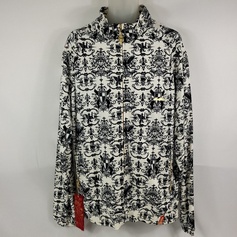 Stash House Coat Arms Skull Print Full Zip Light Jacket Mens size 2XL